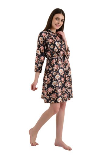 FEATHER DRAPЕ SATIN WOMEN PRINTED ROBE